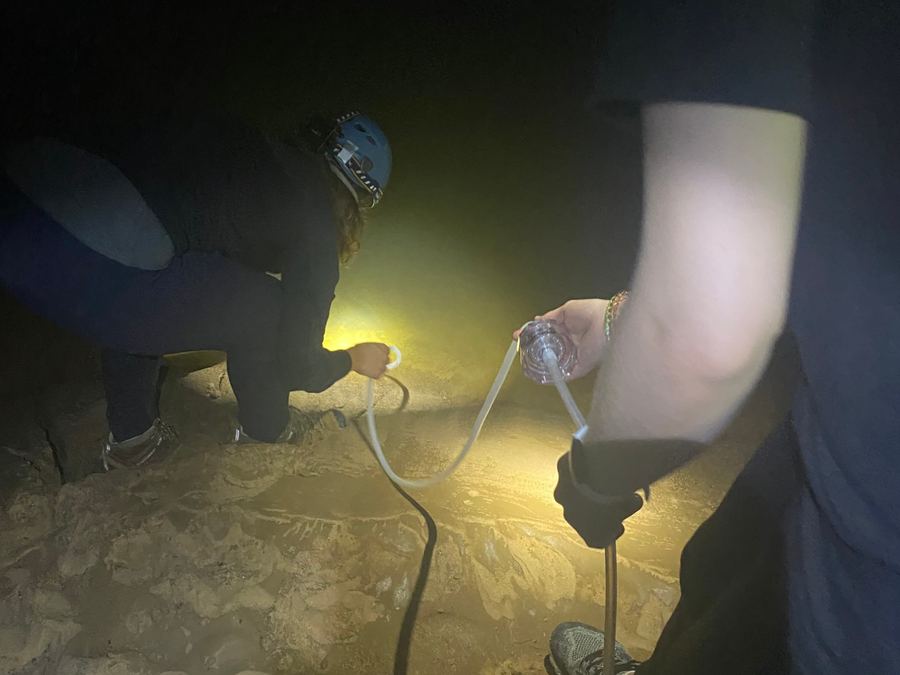 Pumping cave river water through filters inside Mammoth Cave